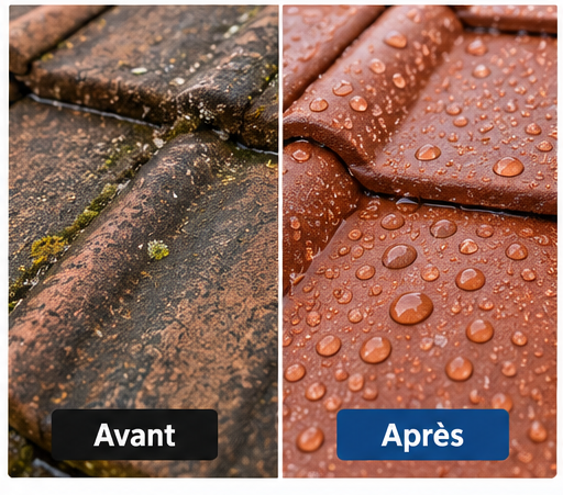 Traitement hydrofuge de toiture avant après