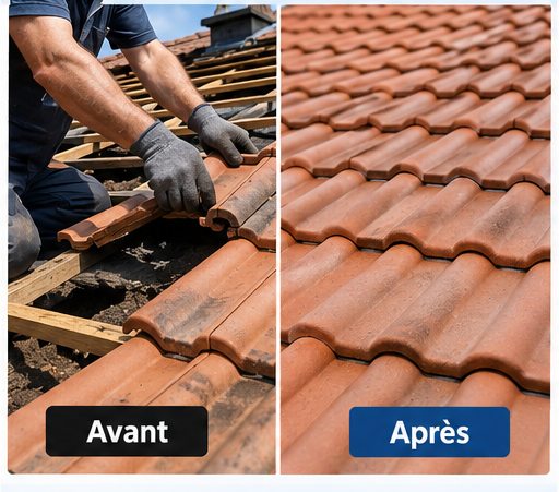 Réparation de toiture en cours de chantier